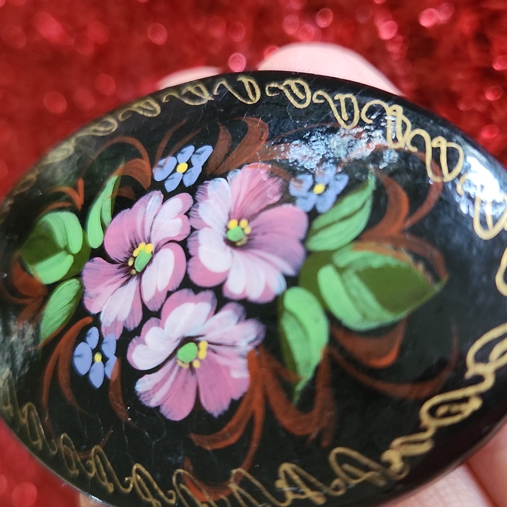 Floral Black Brooch Hanmade In Russia By Dudina Art Multicolor Jewelery - Picture 2 of 7